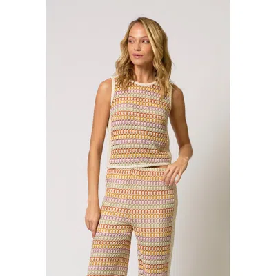 Central Park West Celine Rainbow Crochet Sleeveless Knit Top In Multi