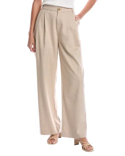 Central Park West Chandler Pleated Linen-blend Wide Leg Pant In Neutral
