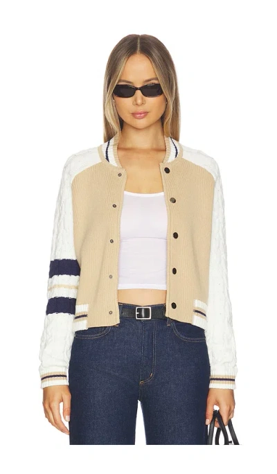 Central Park West Chloe Cable Sleeve Knit Bomber In Neutral