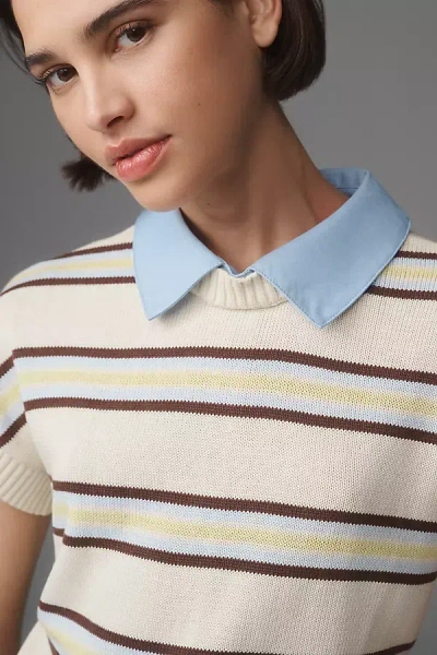 Central Park West Chloe Oxford Short-sleeve Sweater In Blue