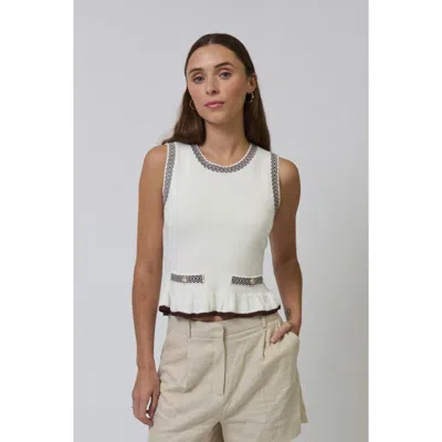 Central Park West Chloe Ruffle Hem Mixed Herringbone Shell In Gray