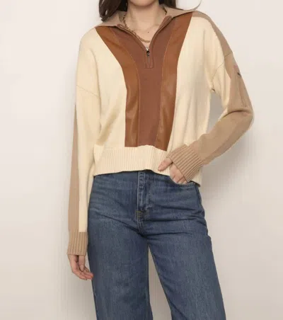 Central Park West Cillian Vegan Accent Half Zip Sweater In Ivory In Multi