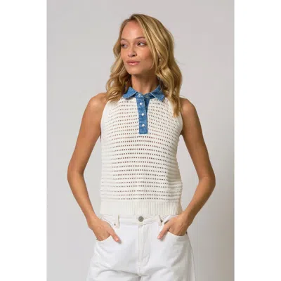 Central Park West Coen Denim Collar Polo In Multi
