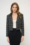 Central Park West Colette Lurex Houndstooth Jacket In Black