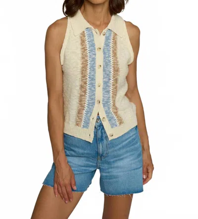 Central Park West Collared Knit Sleeveless Sweater In Ivory / Blue Stripe In Neutral