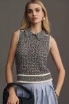 Central Park West Collared Open-knit Sweater Tank Top In Grey