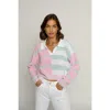 Central Park West Color Block Cropped Stripe Polo