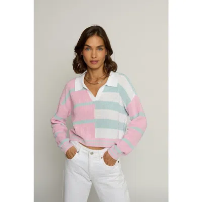 Central Park West Color Block Cropped Stripe Polo In Pink