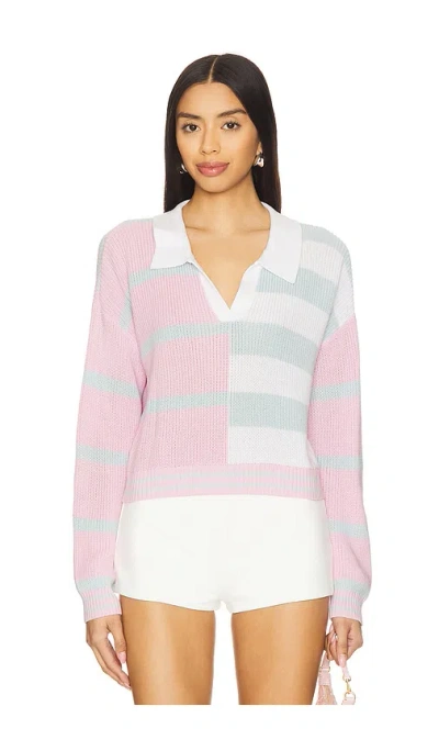 Central Park West Colorblock Cropped Stripe Polo In Pink