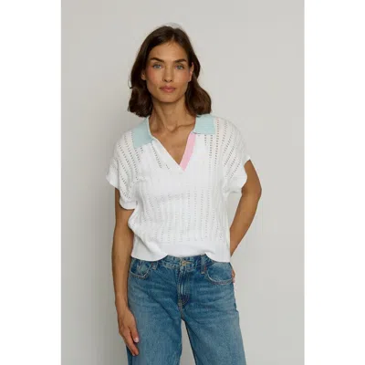 Central Park West Colorblock Pointelle Polo In White