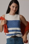 Central Park West Crew-neck Striped Sweater Tank Top In Blue
