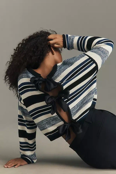 Central Park West Crew-neck Tie-back Sweater In Blue