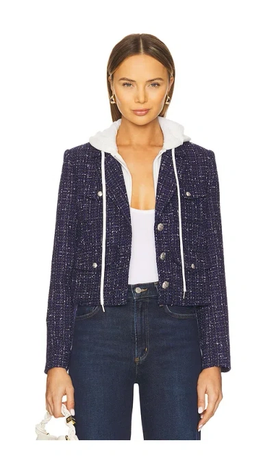 Central Park West Crop Tweed Dickie Blazer In Navy Multi