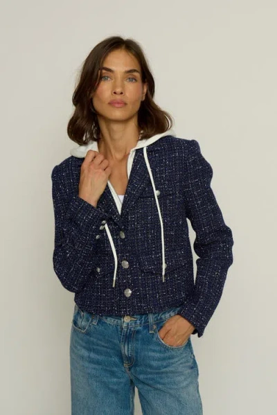 Central Park West Crop Tweed Dickie Blazer In Navy Multi