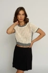 Central Park West Cropped Mesh Stitch Crewneck Top