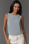 Central Park West Cupro Draped Tank Top In Blue