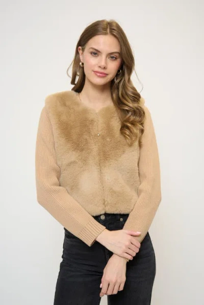 Central Park West Daphne Collarless Fur Sweater In Brown