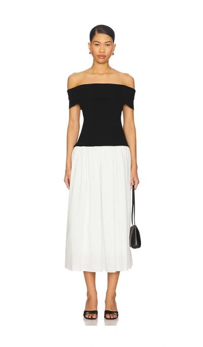 Central Park West Darcy Mixed Media Off Shoulder Dress