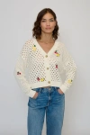 Central Park West Darcy Open Stitch Embroidered Cardigan In White