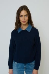 Central Park West Dash Denim Collar Pullover In Blue
