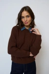 Central Park West Dash Denim Collar Pullover In Brown