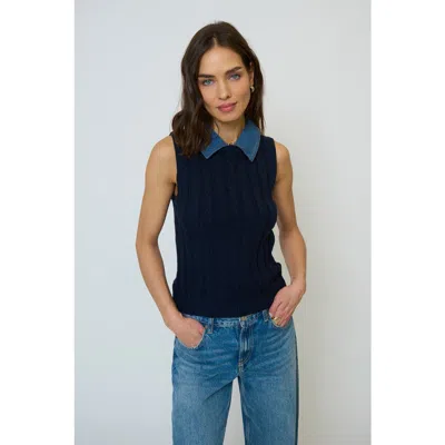 Central Park West Dash Denim Collared Shell In Blue