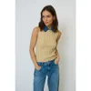 Central Park West Dash Denim Collared Shell In Brown