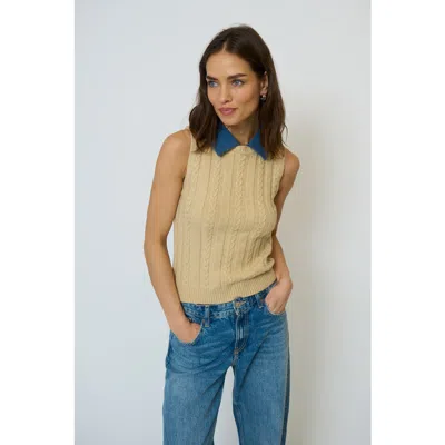 Central Park West Dash Denim Collared Shell In Brown