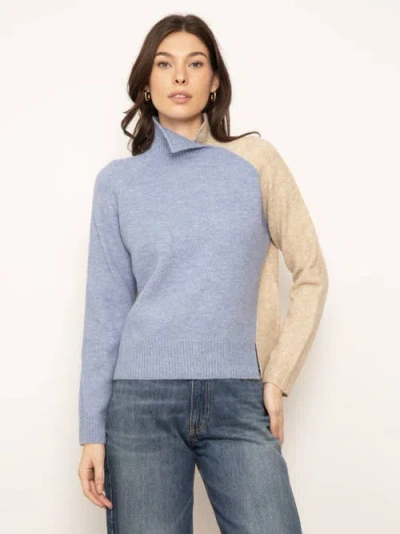 Central Park West Deacon Split Neck Sweater In Blue Combo