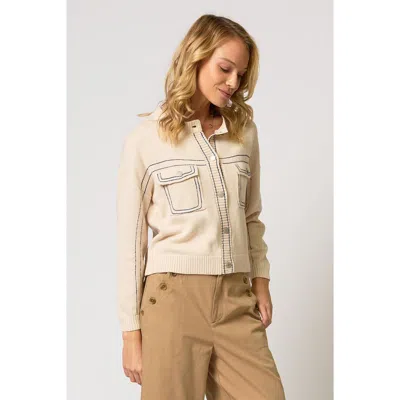 Central Park West Dean Topstitch Sweater In Brown