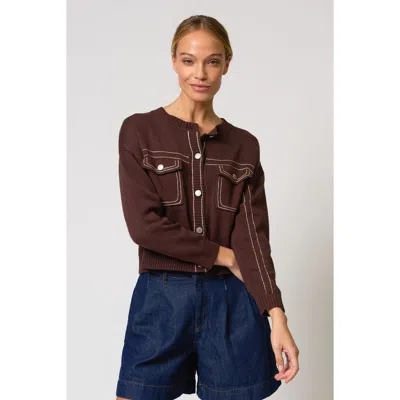 Central Park West Dean Topstitch Sweater In Brown