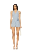 Central Park West Denim Suiting Romper In Light Wash