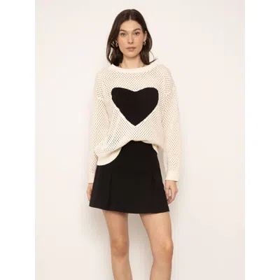 Central Park West Dove Open Stitch Heart Crew In Ivory Black