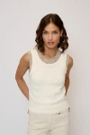 Central Park West Dylan Spacedye Double Layer Tank Top In White