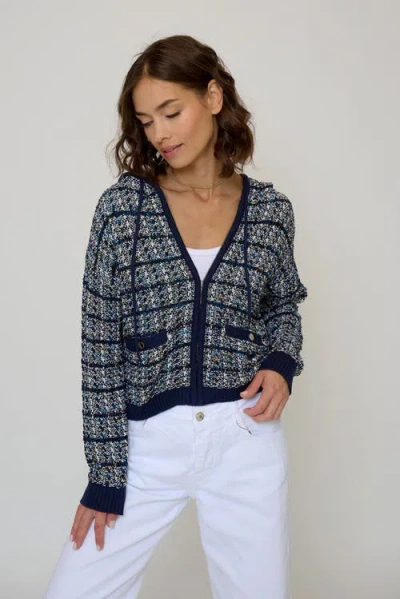 Central Park West Dylan Tweed Sweater Shrunken Jacket In Blue