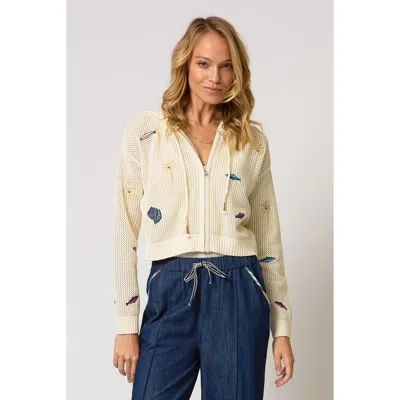 Central Park West Eden Palm Tree Mesh Cardigan In Neutral