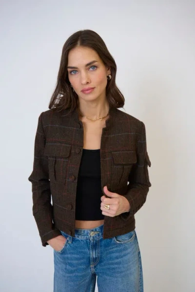Central Park West Eden Plaid Military Jacket In Brown