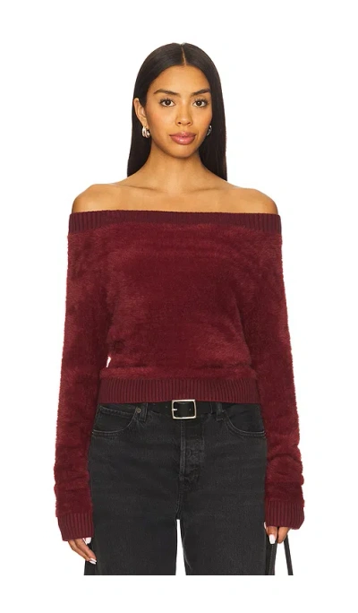 Central Park West Eyelash Off Shoulder Sweater In Brown
