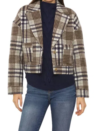 Central Park West Flora Cropped Jacket In Blue Plaid