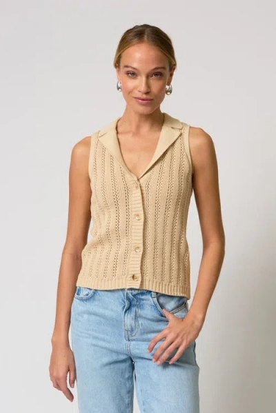 Central Park West Francie Mesh Stitch Sleeveless Vest In Brown