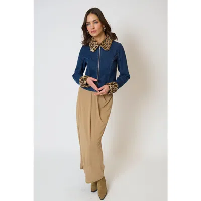 Central Park West Gia Denim And Fur Jacket In Blue