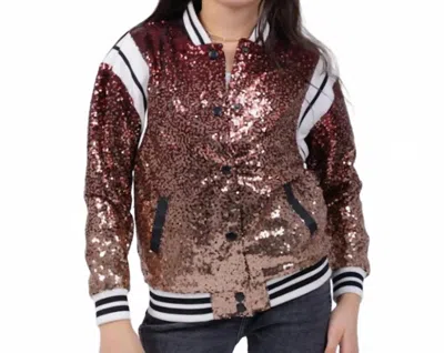 Central Park West Kids' Girl's Sequin Bomber Jacket In Burgundy In Brown