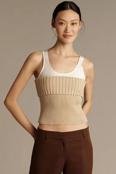 Central Park West Goldie Foldover Layered Sweater Tank Top In Neutral