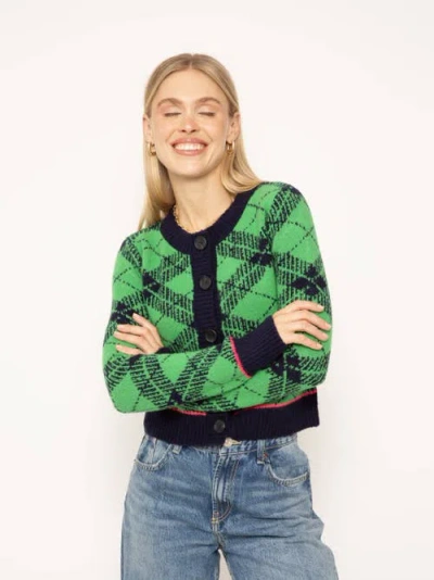 Central Park West Goldie Plaid Cardigan In Green