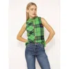 Central Park West Goldie Plaid Sleeveless Mockneck In Green