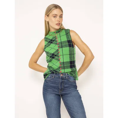 Central Park West Goldie Plaid Sleeveless Mockneck In Green