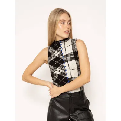 Central Park West Goldie Plaid Sleeveless Mockneck In Black
