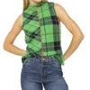 Central Park West Goldie Plaid Sleeveless Sweater In Green In Green