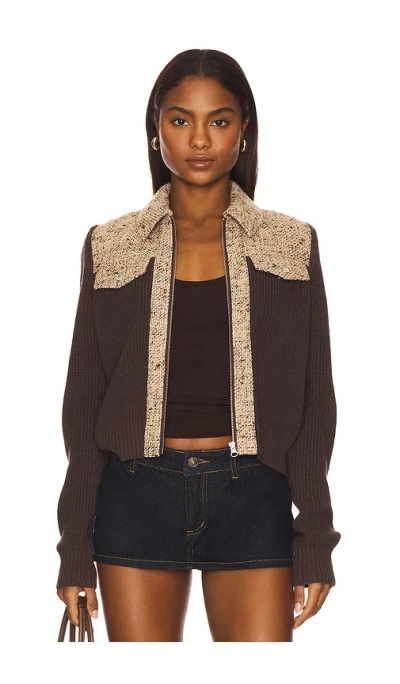 Central Park West Halsey Tweed And Sweater Jacket In Brown
