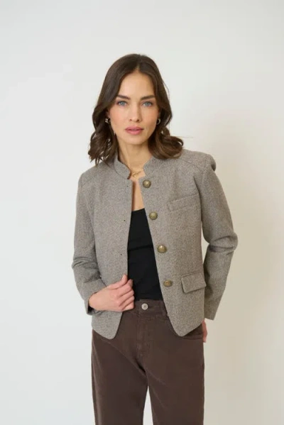 Central Park West Halsey Mandarin Collar Jacket In Brown